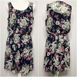 AB Studio Black Floral Sleeveless Dress with Elasticated Waist Size Large